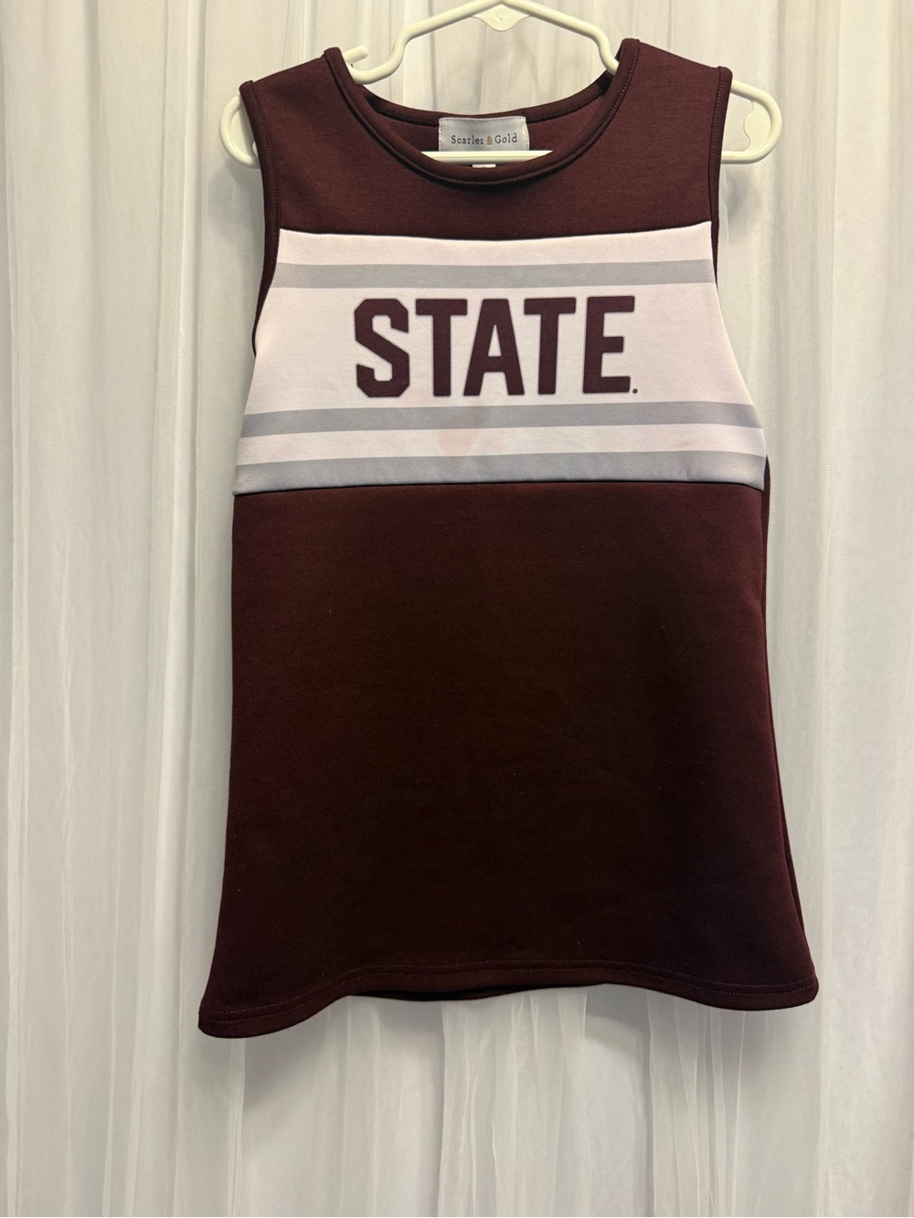 Mississippi State Kids Maroon & White cheer suit. Size 6